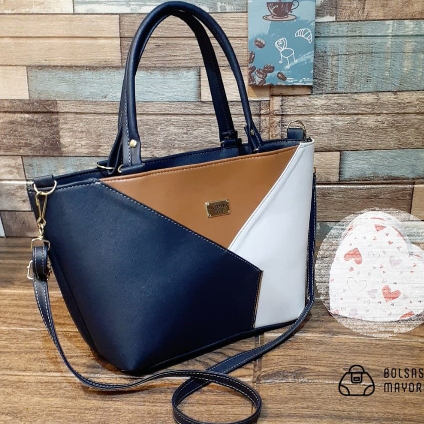 3 Color Navy-White-Brown Premium Bag